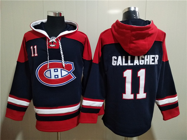 Men's Montreal Canadiens #11 Brendan Gallagher Navy Ageless Must-Have Lace-Up Pullover Hoodie - Click Image to Close